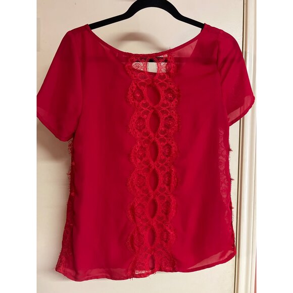 LC Lauren Conrad Small Red Lace Back Blouse - Picture 4 of 5